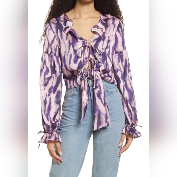 TOPSHOP Tie Dye Ruffle Long Sleeve Crop Jacket Top New - Picture 4 of 12